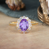 1.5 Carat Classic Halo Amethyst Ring Oval Shaped Engagement Ring
